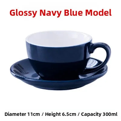 European Style Matte Latte Cup Ceramic Cappuccino Cup Large Mouth Coffee Cup Plate Set Handmade Craftsmanship 300ml