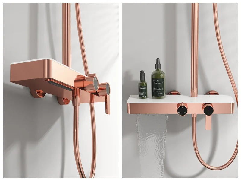 Orange Piano Bathroom Shower Set Waterfall Bathroom Mixer Faucets Rainfall Shower Head Hot Cold Piano Bathroom Shower System