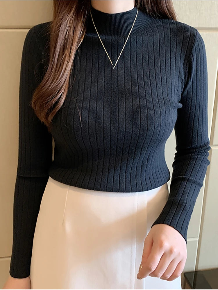 ITOOLIN Women Mockneck Sweater Women Slim Jumpers Knitted Solid Cashmere Pullover Elegant Sweater Women Spring T-shirts 2025