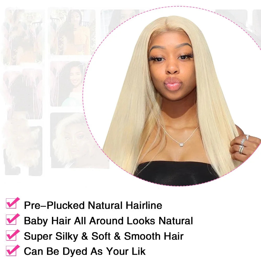 200 Density 613 Blonde Straight Human Hair Wigs Preplucked Prebleached 46 Inch 13x4 13x6 Blonde HD Transparent Lace Frontal Wigs