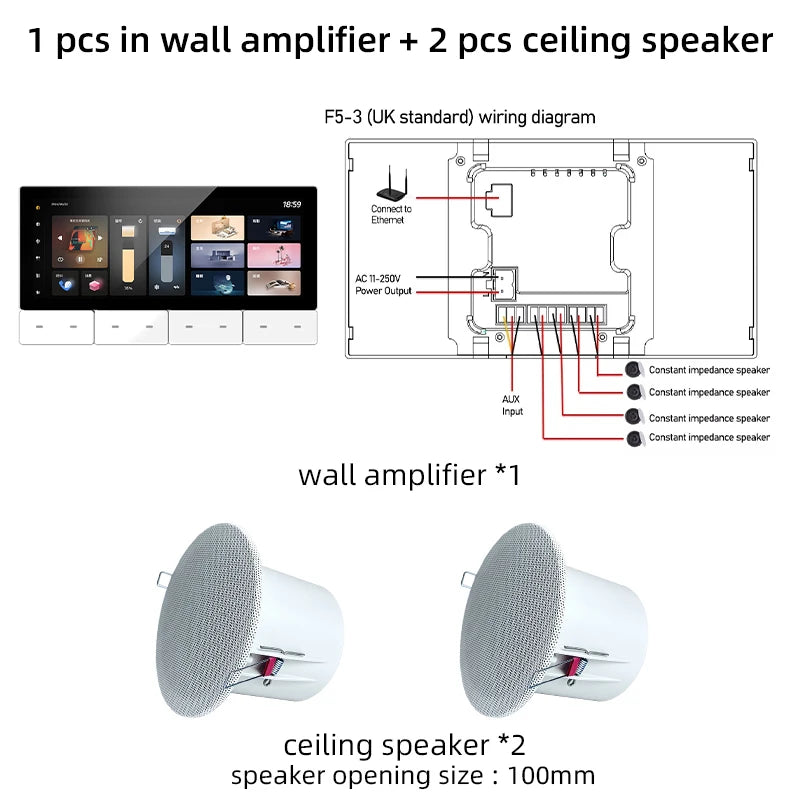 Smart Audio System WIFI Tuya Home Control Panel Built in ZIGBEE gateway IR Bluetooth wall Amplifier Ceiling Speaker Music Player