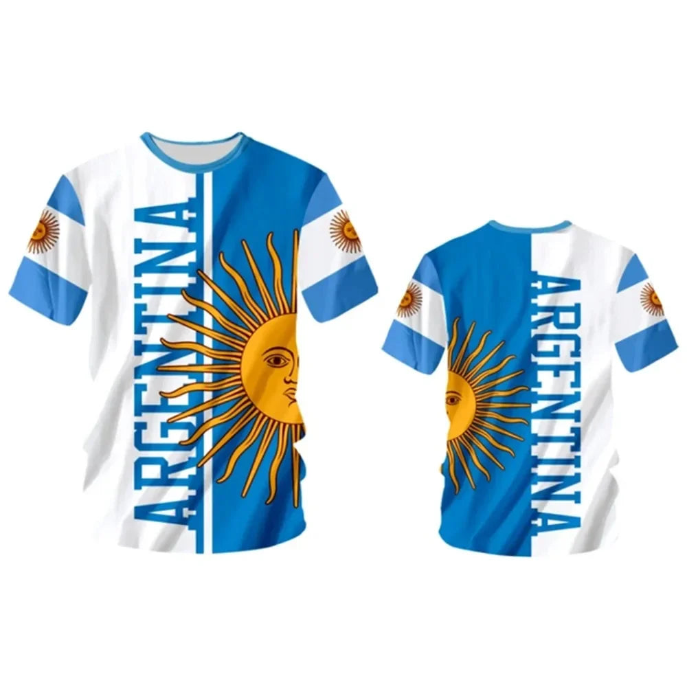 New Summer Men and Women Oversized Short Sleeve Argentine Flag 3D Printed T-shirt Street Clothing Harajuku Children's Clothing