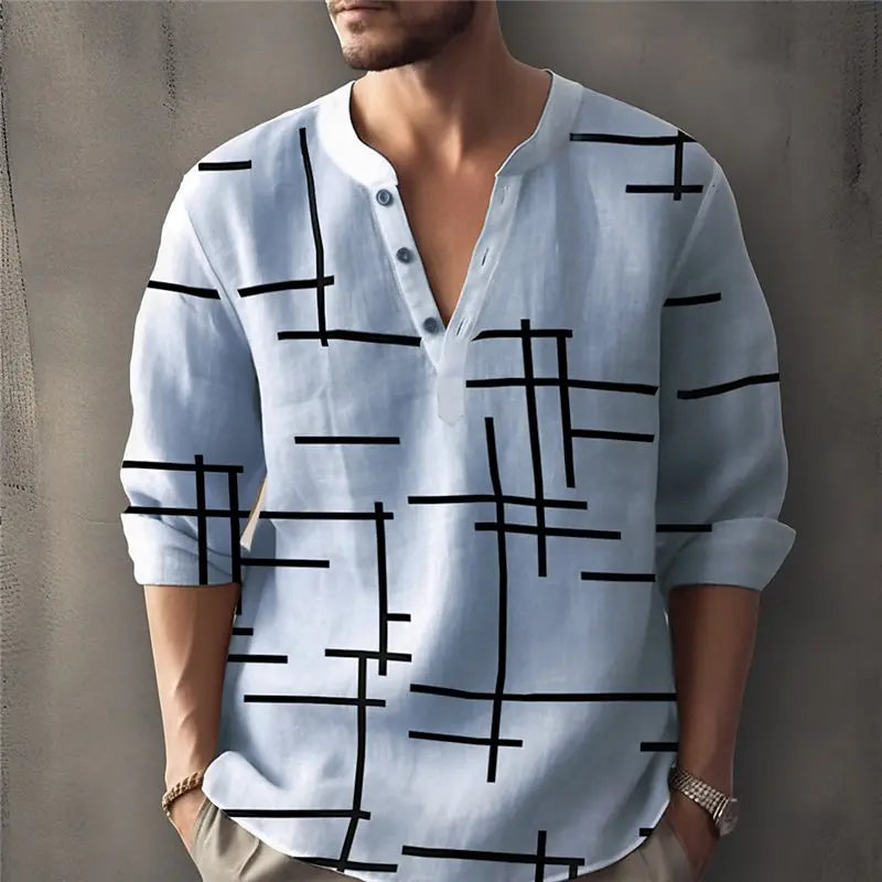 Retro Spring and Autumn New Men's Fashion T-shirt Casual Long Sleeve V-neck Polo Shirt