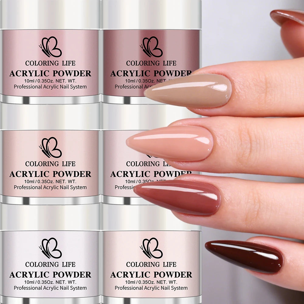 6Pcs/Set Burgundy Mocha Brown Nail Acrylic Powder Autumn&Winter Colors Nails Polymer for Nail Art Extension/Carving/Dipping Dust