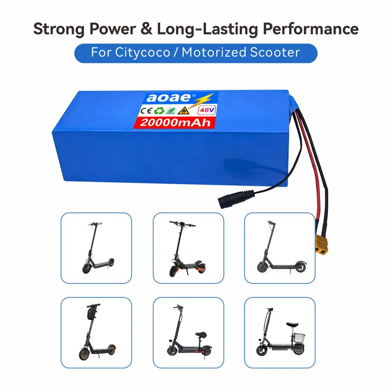 48V Scooter Battery 20Ah 13S5P A-Grade Cells 1000W-2000W Built-in BMS XT60 DC JST High Power Long Lasting for Electric Scooter