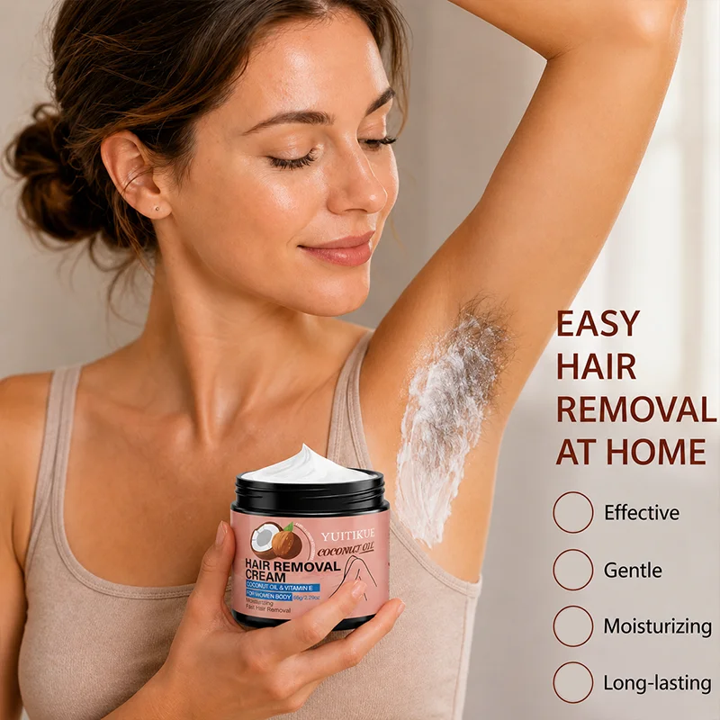 YUITIKUE Coconut Oil VE Hair Removal Cream, Moisturizing Fast Depilatory Cream for Women Legs Arms Body 65g