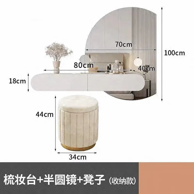 Cream Minimalist Wall Mounted Dressing Table with Mirror Suspended Vanity Desk for Bedroom Small Space Modern Makeup Table