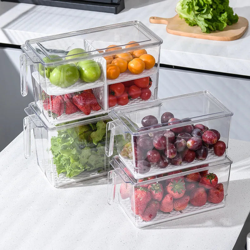 Kitchen Food Preservation Box Refrigerator Organizer With Handle Stackable Vegetable Fruit Storage Containers Home Organization
