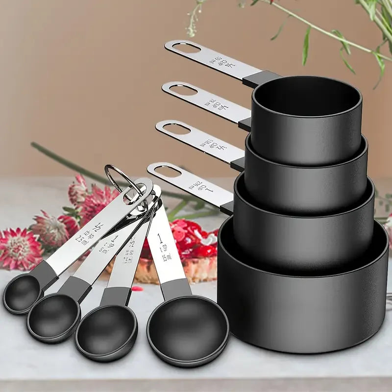 8pcs Measuring Cups & Spoons Set,Stackable Nesting Measure Cups with Stainless Steel Handle,Kitchen Gadgets for Cooking & Baking