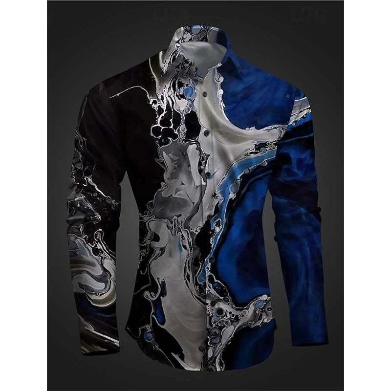 2024 New 3D Printing Color Gradient Art Abstract Graphics Fashion Casual Comfortable Cool Men's Long Sleeve Shirt For Dating