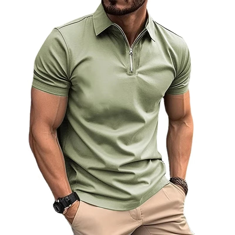 Summer Mens Polo Shirts Quarter Zip Shirts Casual Classic Lightweight Short Sleeve Collared Shirt Breathable Streetwear