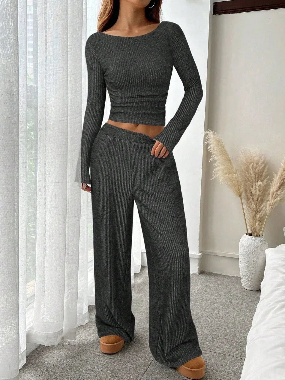 Spring Autumn Woman Knit 2 Pieces Set Elegant Pullover Long Sleeved Casual All-match Slim Homewear 2 Piece Sets Womens Outfits