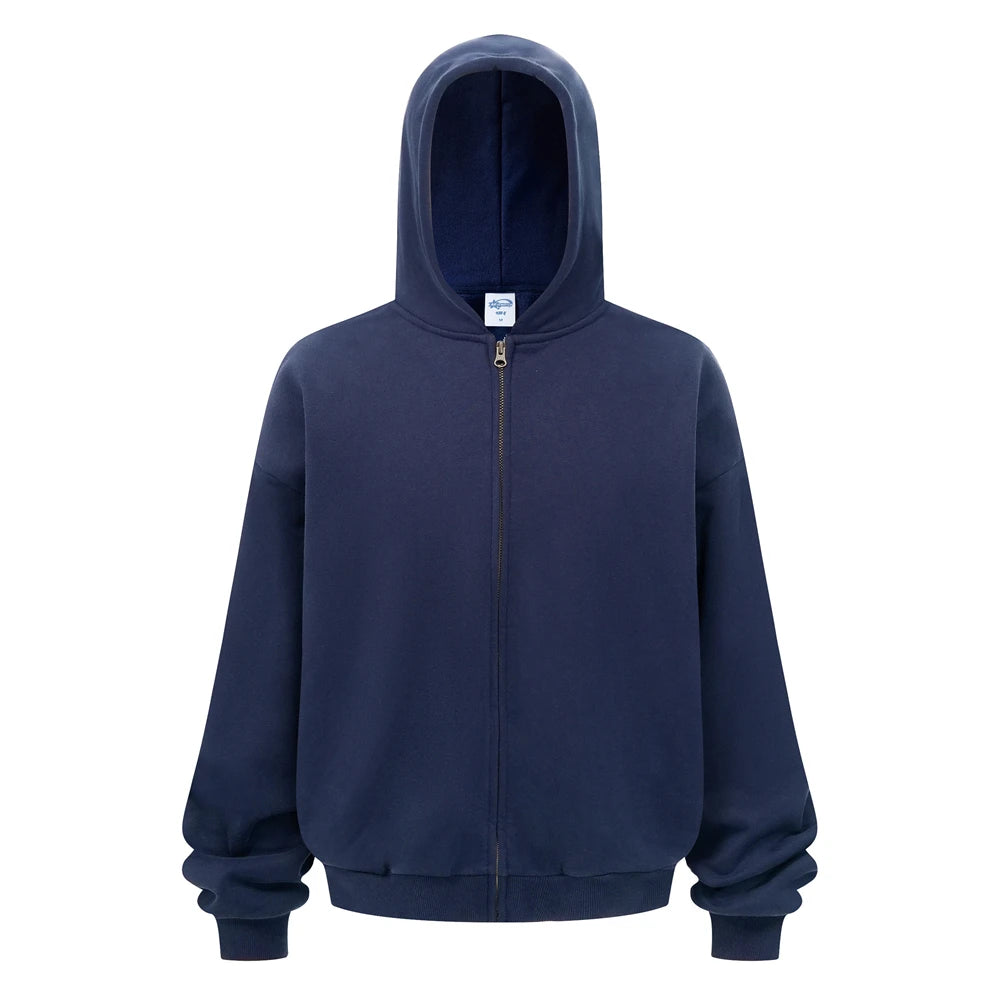 ZODF Trendy Winter Man Warm 430gsm Fleece Zipper Hoodies Unisex Solid Loose Zip-Up Hooded Coats Brand Outfit HY1130