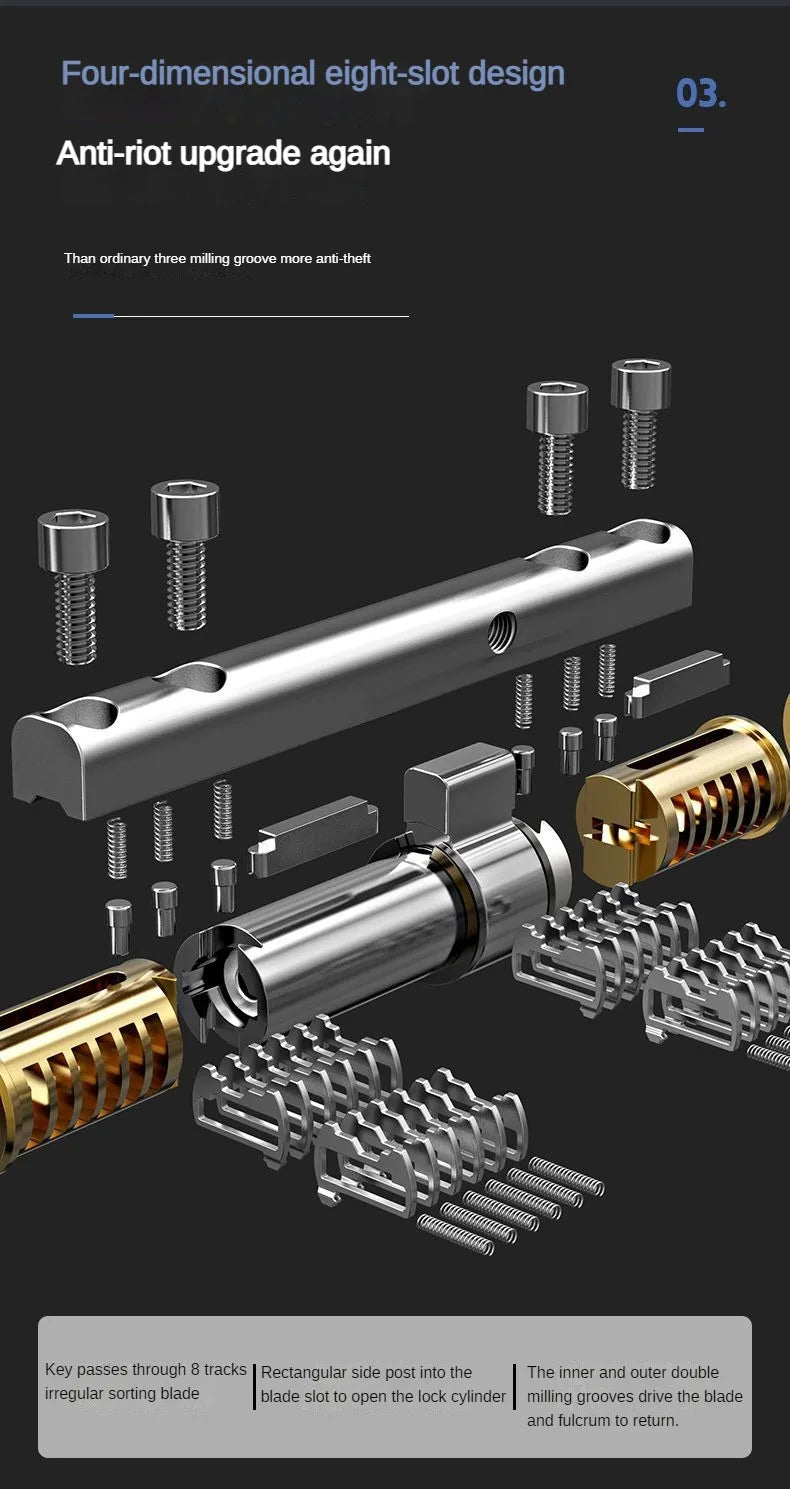 High Quality European Standard Cylinder Super C-level Anti-theft Door All Copper Lock Core, Household All Metal 8pcs Master Keys