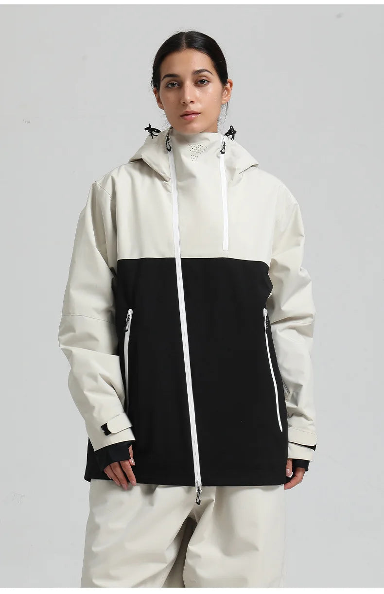 Gsou Snow Unisex Color-Block Ski Jacket Waterproof Snowboard Coat Breathable Loose Fit Women Men Professional Ski Wear