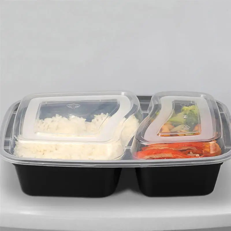 20pcs Disposable Lunch Box Two Grid Plastic Package Box Food Wrapping Box TakeOut Food Container Restaurant Hotel Kitchen Supply
