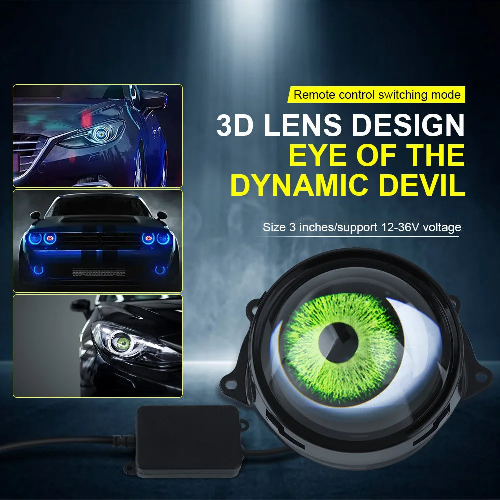3-inch Devil's Eye Car Accessories Headlights Led Lenses Retrofit Kits Assembly LED Auto Dynamic Lights 12V With Remote Control