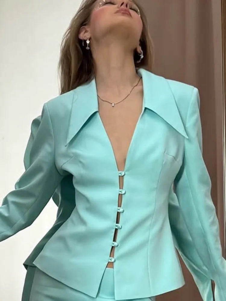 Solid Lapel Shirts 2 Piece Sets Women Chic Lapel Hollow Out Blazer Wrap Hip Slim Fit Mini Skirts Suits 2026 Lady Daily Wear New
