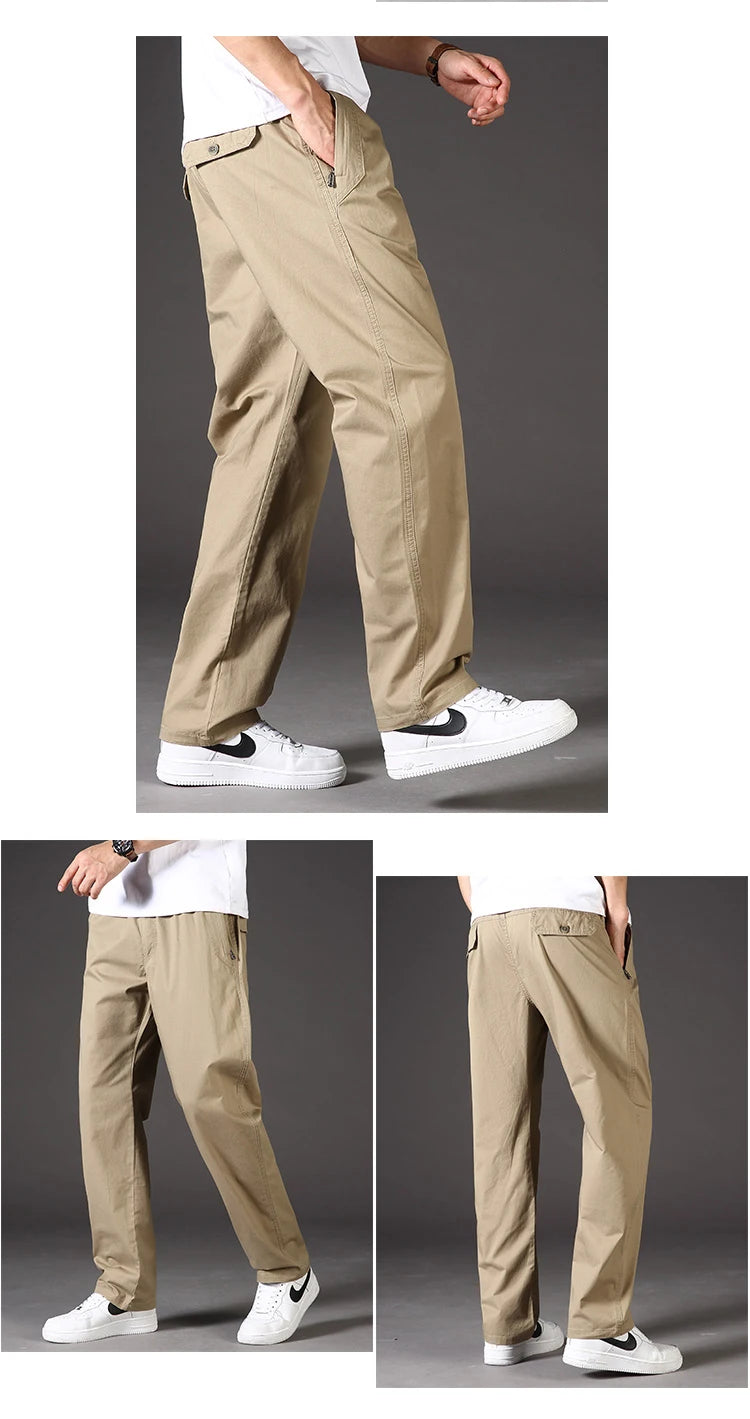 Mens Casual Cargo Pants Loose Fit Spring Autumn Men's Cotton Trousers Sports Many Pockets Wide Leg Straight Pants