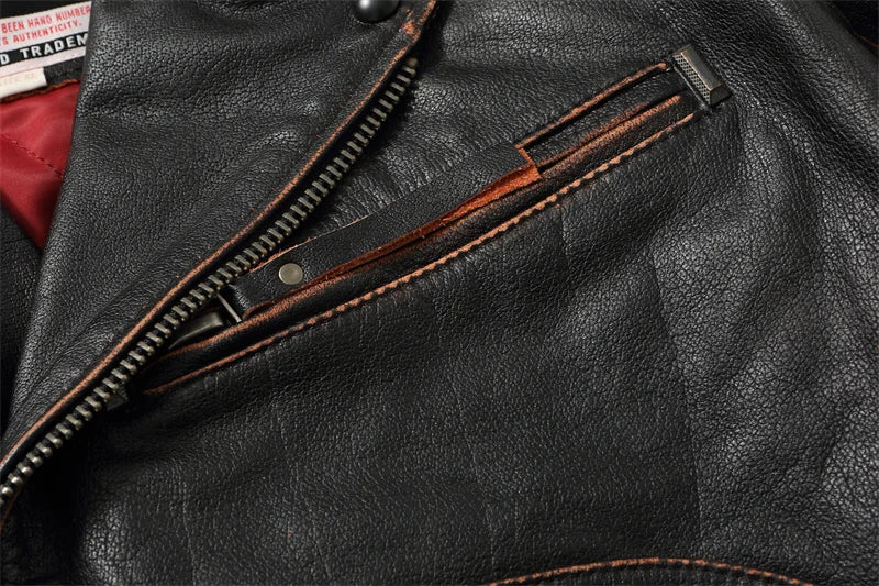Retro Black Winter Leather Jacket Men Vintage Style Plus Size 5XL Genuine Natural Thick Cowhide Diagonal Zipper Leather Coat