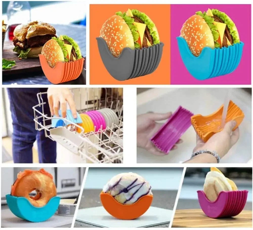 1-4pcs Reusable Burger Rack Useful Gadgets Silicone Frame Burger Tool Holder Shelf Storage Kitchen Organizer Tools Dining Bar LI