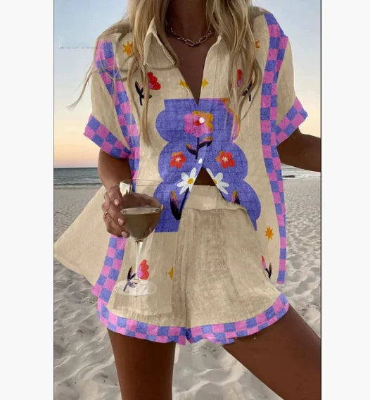 2025 New Summer Vacation Shorts Set 3D Printed Seaside Tropical Casual Lapel Shirt Blouse Top Shorts 2-Piece Suits Beach Holiday