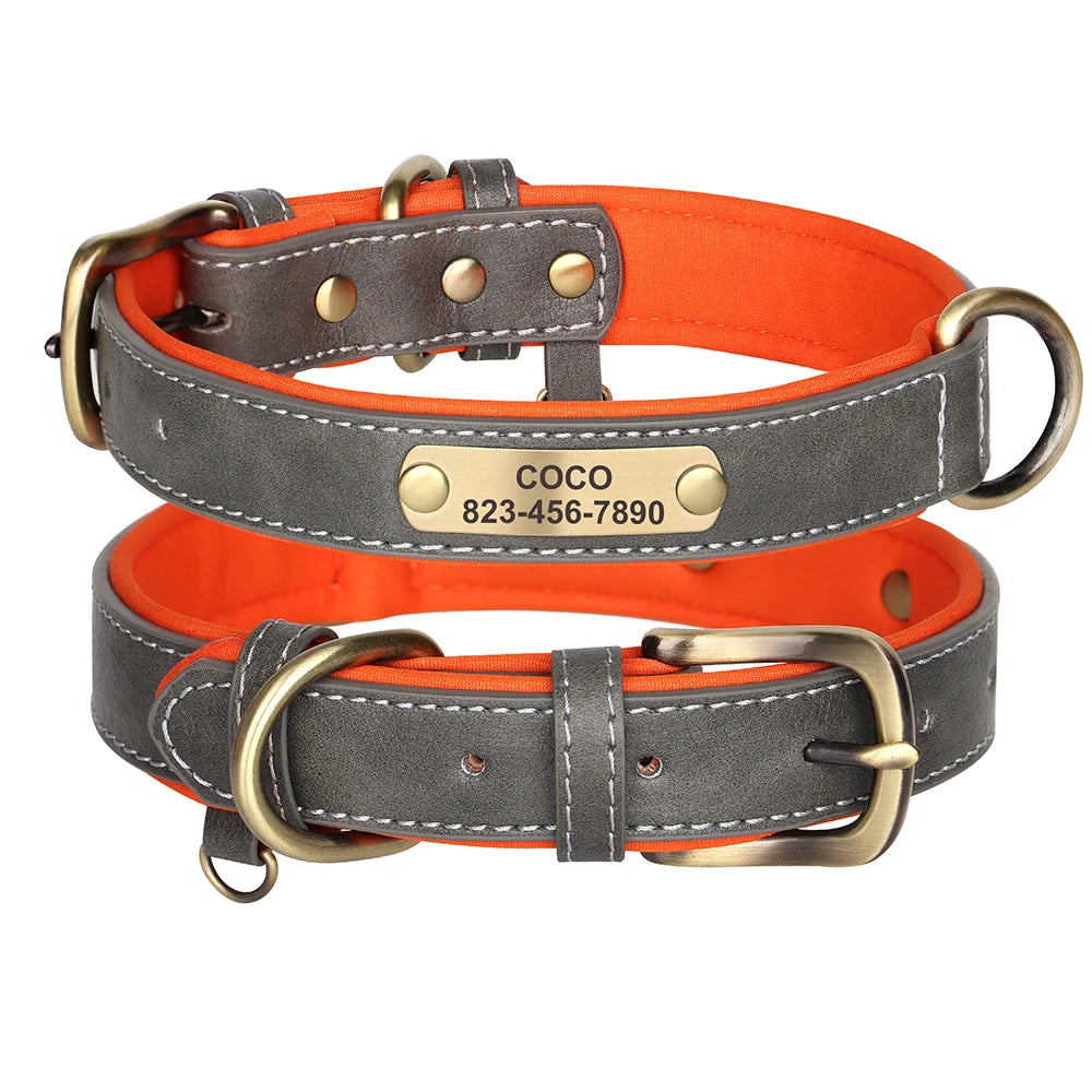 Free Custom Dog Collar Soft Padded Dogs Collars Personalized PU Leather Pet Necklace Adjustable for Small Medium Large Dogs Pug