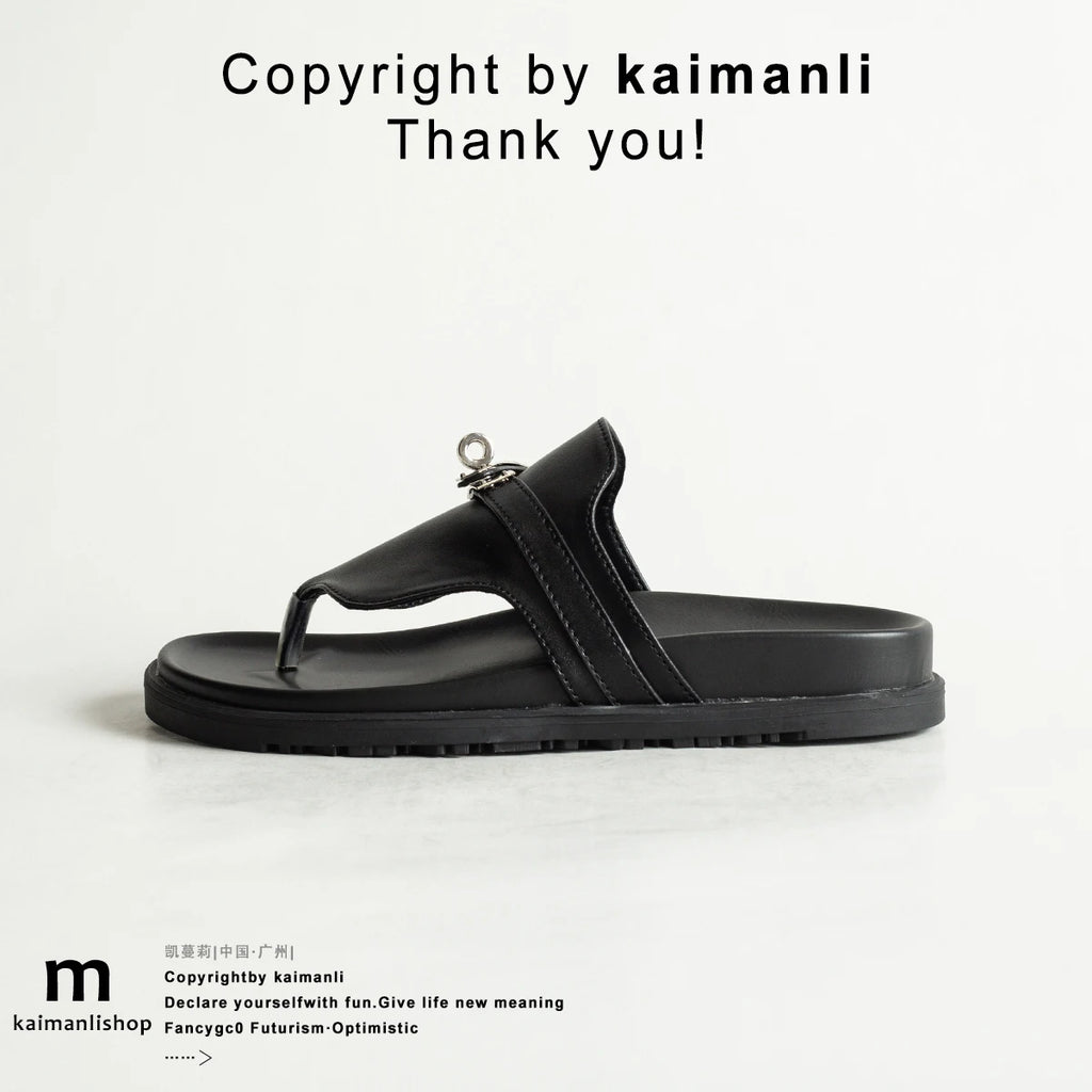British Style Thick Bottom Slip-On Sandals Women Summer Foot-Strap Leather Half Slippers Beach Flat Heel Casual Shoes