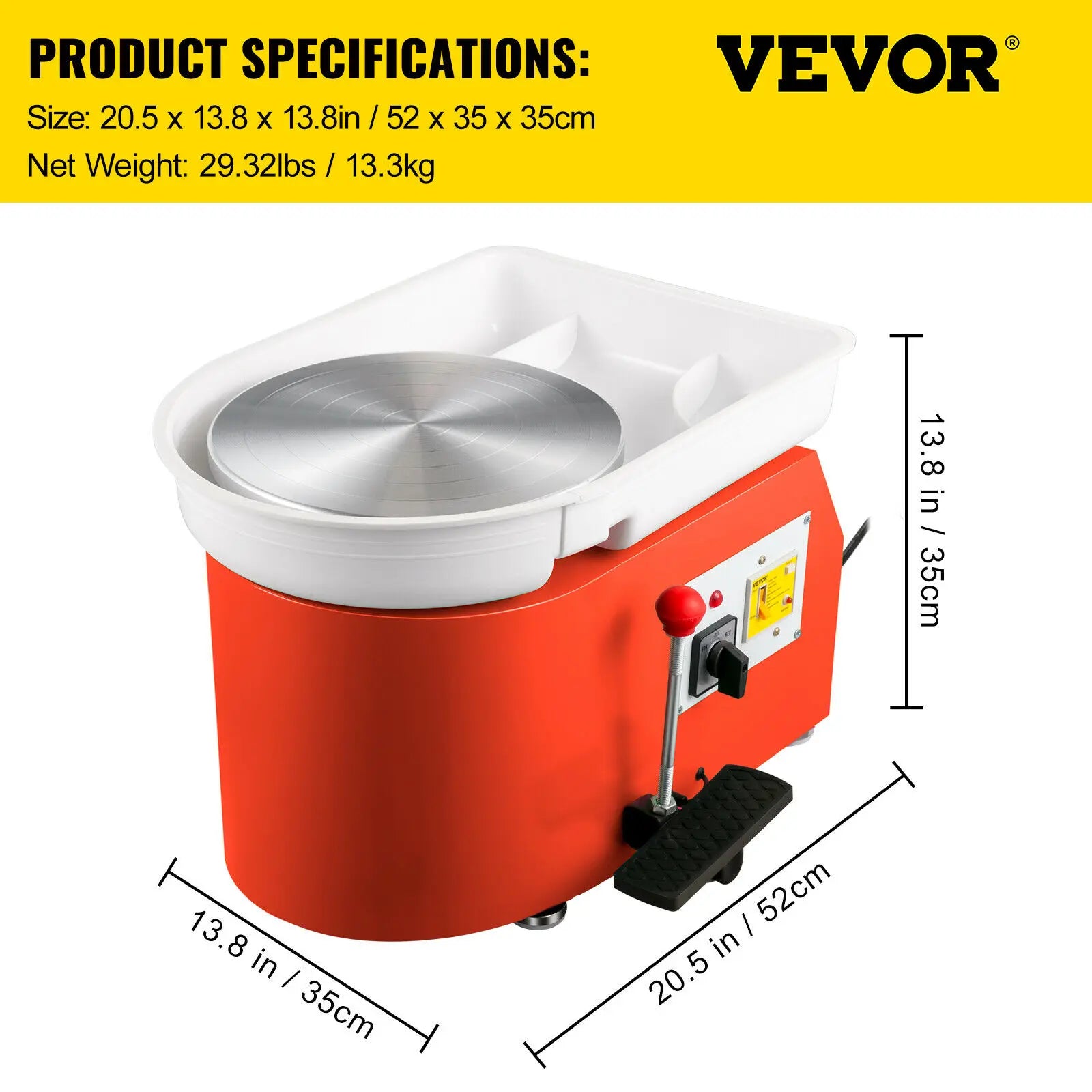 SucceBuy Electric Pottery Wheel Machine 28cm 350W Manual Handle Foot Pedal for School Ceramic Clay Working Forming DIY Art Craft