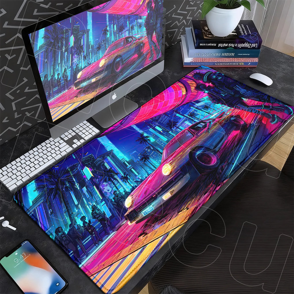Black Gaming Mousepad XXL Rubber Non-slip Office Deskmat Anime Girl Playmat C-Cyberpunks Style Lock Edge PC Keyboard Accessories