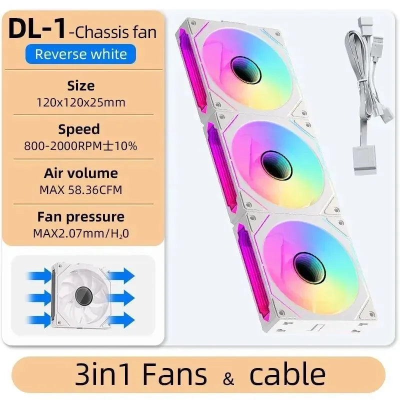 LDPCSJ DL-1 120mm Magic Cableless Daisy Chain PC Case Fan 4PIN PWM 800-2000RPM Hydro Dynamic Bearing Silent Cooling Fan 5V 3Pin Addressable ARGB Light Sync Radiator Fan for Gaming Desktop CPU Liquid Water Cooling Custom PC Mo
