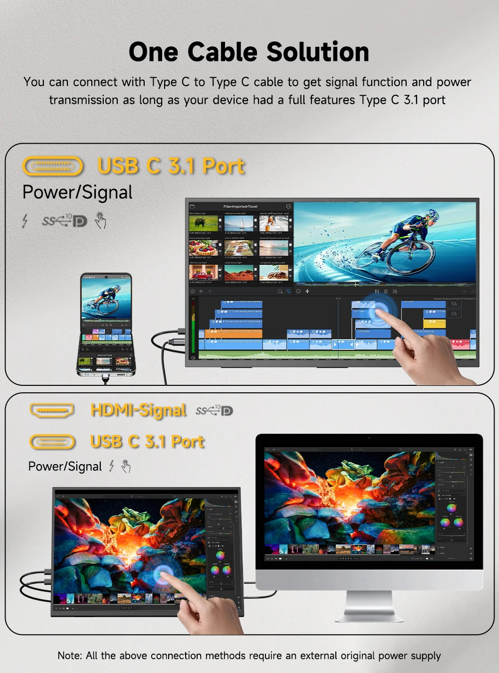 EVICIV 23.8" 120Hz Touchscreen Portable Computer Monitor 1080P 100% sRGB HDMI USB-C HDR Freesync Laptop Display For Steam Deck