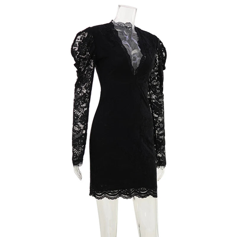 V Neck Halter Lace Mini Dress Women Fashion Waist Cinched A Line Robe Backless Sleeveless Short Vestidos Summer Lady Dresses