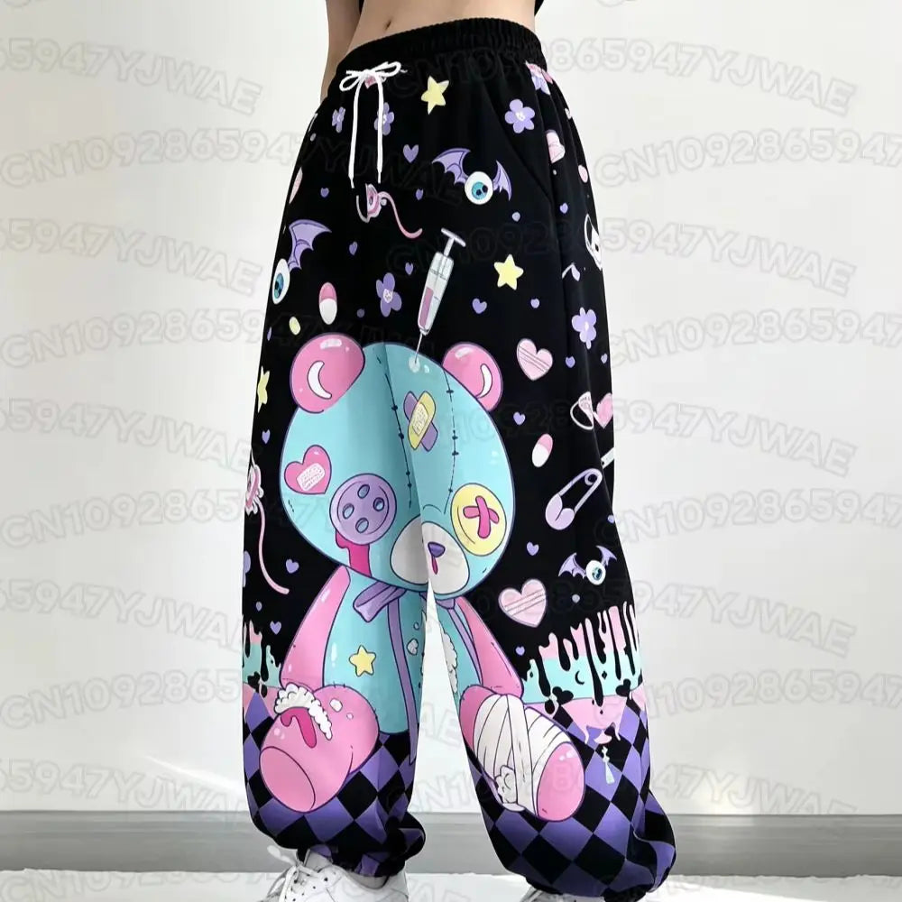 Spring and Autumn Women's Men's Skull Print Street Style Gothic Hip Hop Yami Kawaii Y2K Casual Long Jogger Pants