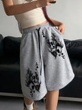 Women's Fashion Skull Print Capri Shorts Hip-Hop Summer Letter Trendy Loose Casual Five-Point Shorts Straight-Cut Unisex Shorts