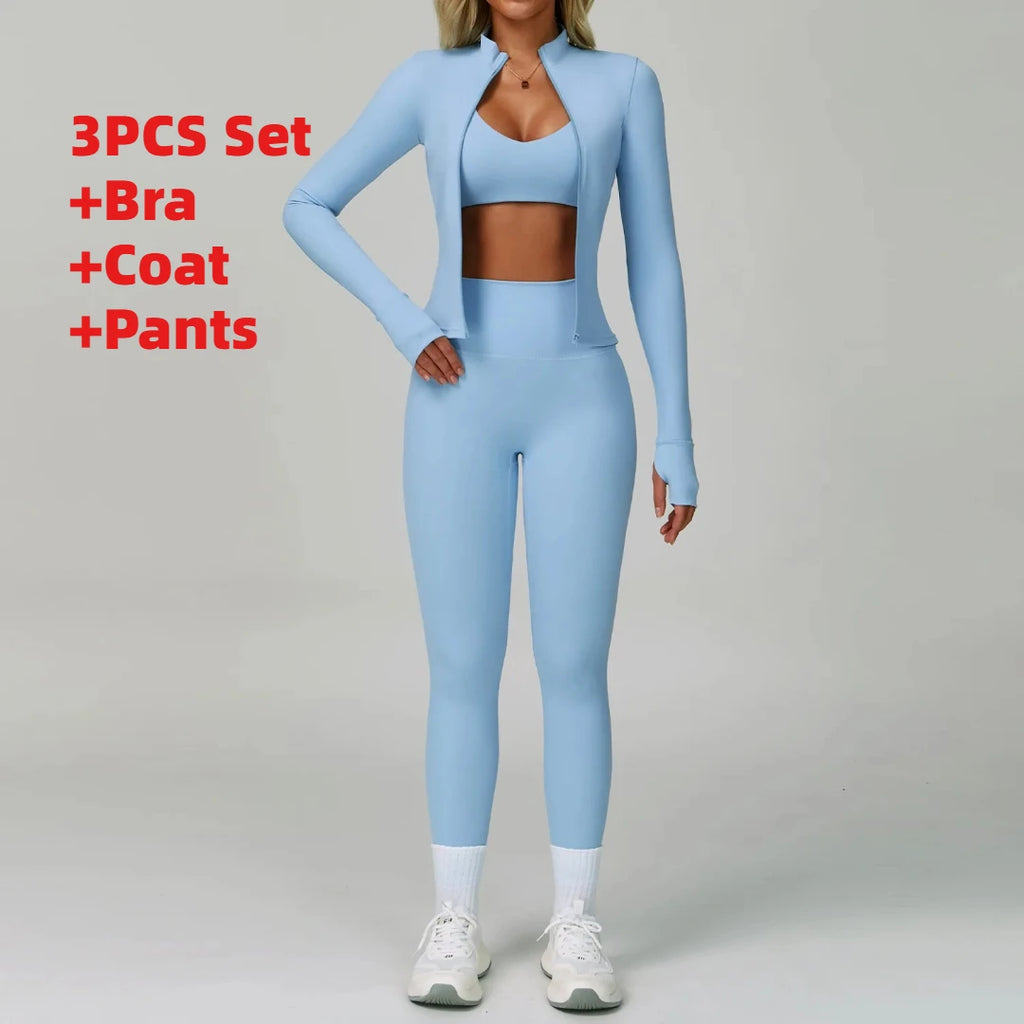 3PCS Women's Yoga Set Peach Hip Sports Jacket Shorts Fitness Set Tight Sports Bra Pants Set Workout Gym Leggings Sports Yoga Set