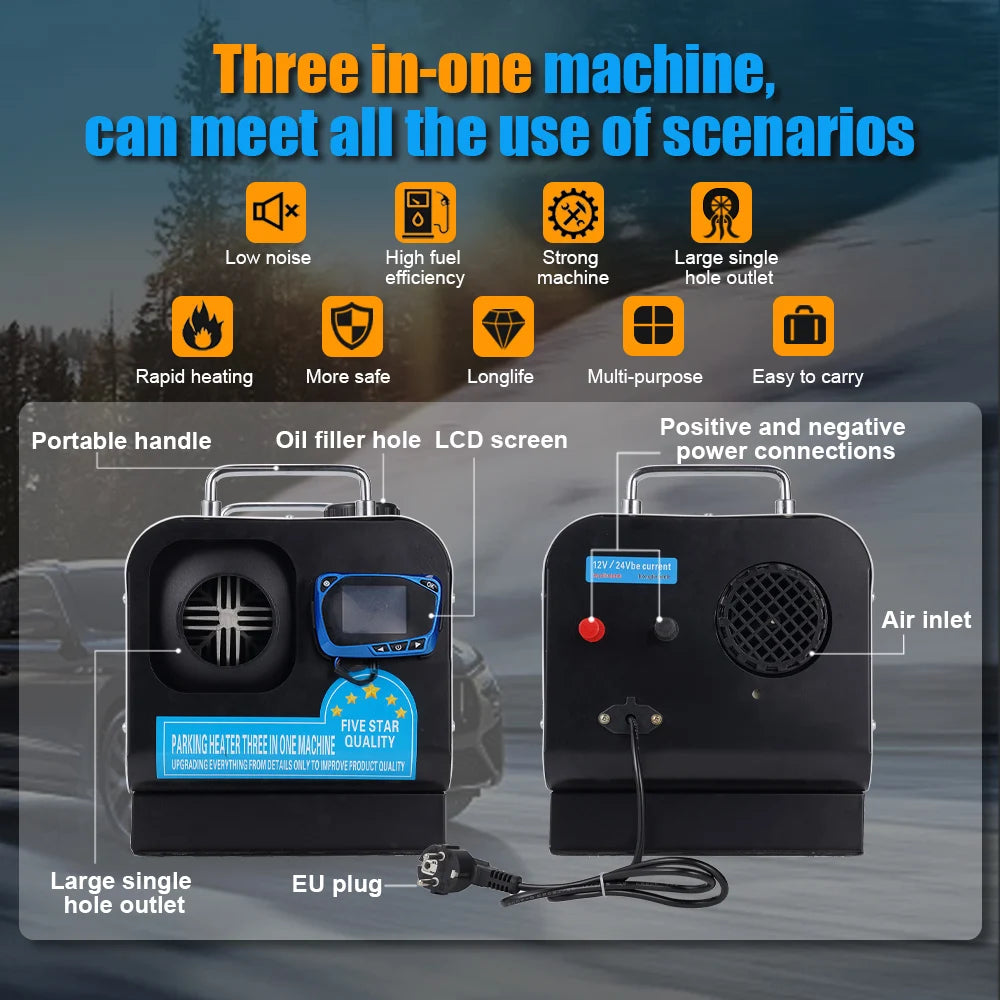 5/8KW Diesel Air Heater 12V/24V/220V Three-in-one White Horizontal Car Heater for Car Truck Boat RV Parking Diesel Heater