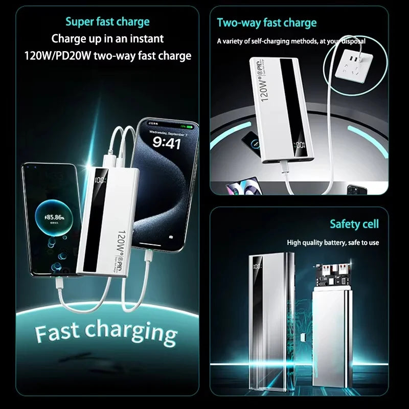 500000mAh High Capacity PowerBank 120W Super Fast Charging Portable External Battery Powerbank for iphone Huawei 2026 NEW