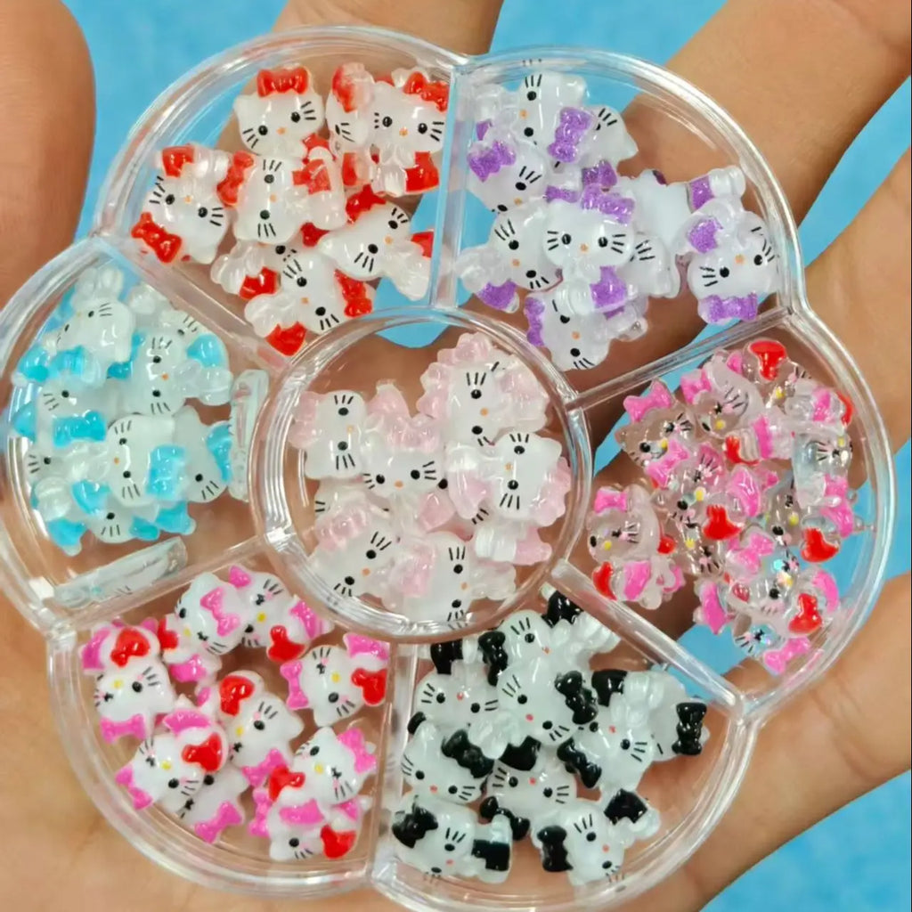 50Pcs Leopard Print Hello Kitty Nail Charms 3D Resin Cartoon Kitty Nail Parts DIY Manicure Decor Accessories