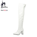 New Red Thigh High Women Boots Side Zip Pointed Toe Winter Shoes Elastic Patent Leather Over-the-Knee Boots Plus Size 44 45 46