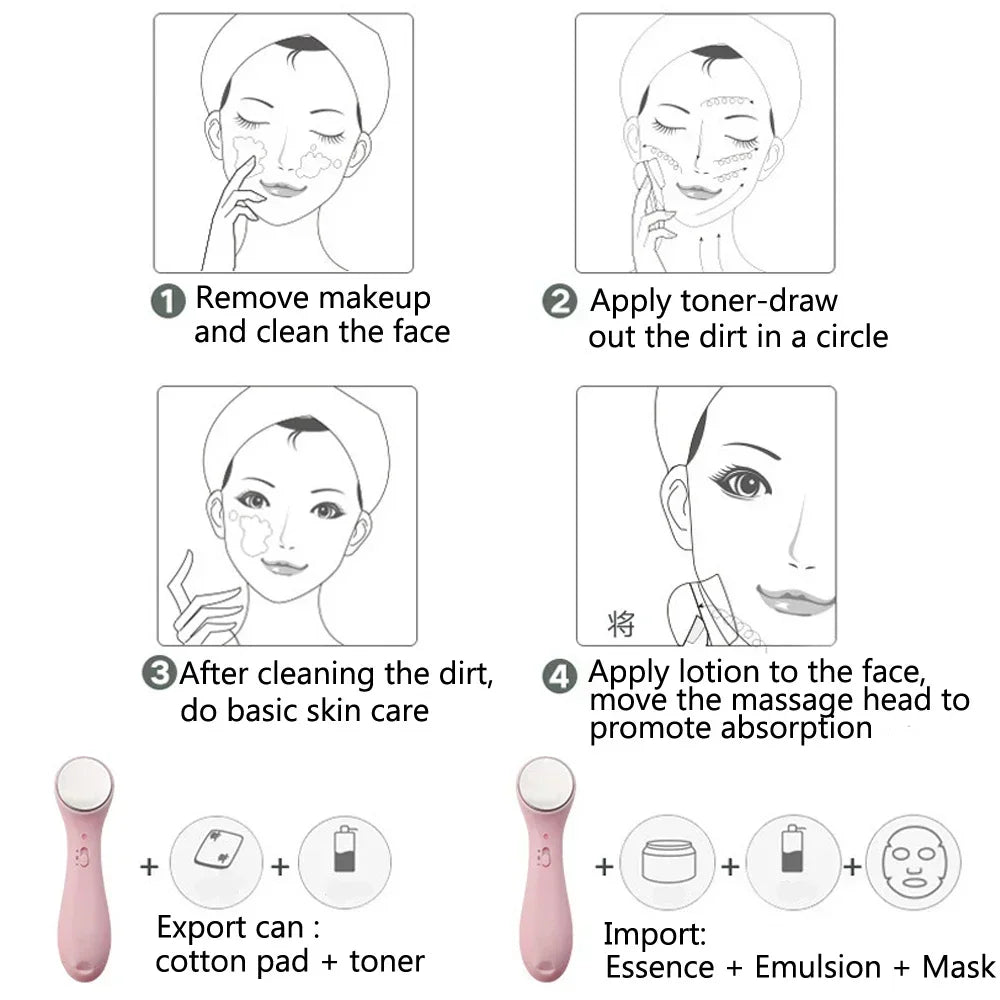 High Frequency Ultrasonic Facial Beauty Device Introducer Anti-aging Machine Cleaner Electric Wrinkle Removal Skin Lift Massager