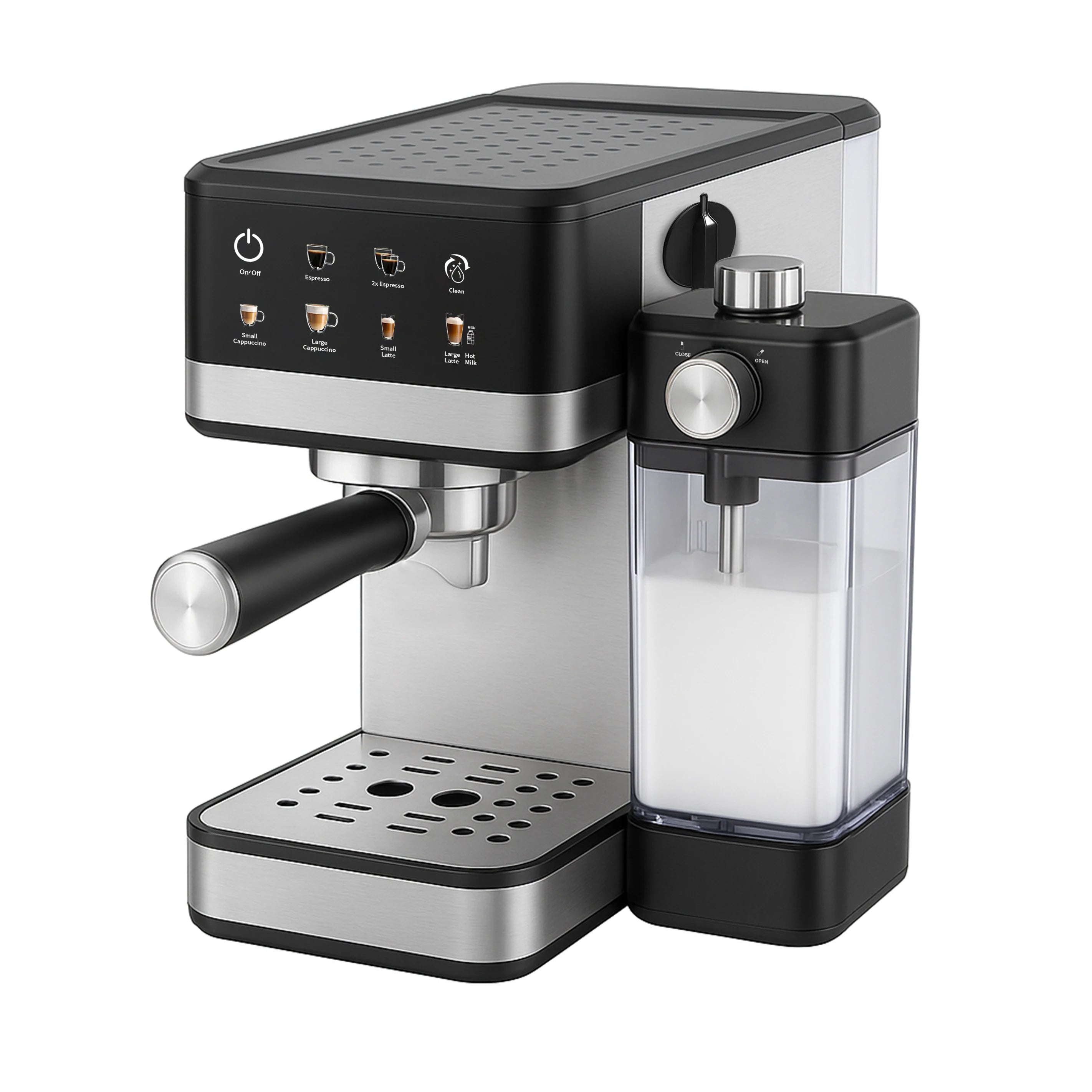 15 Bar Touch Menu Digital Semi Automatic Espresso Coffee Machine With Frothing Milk Tank Home Use