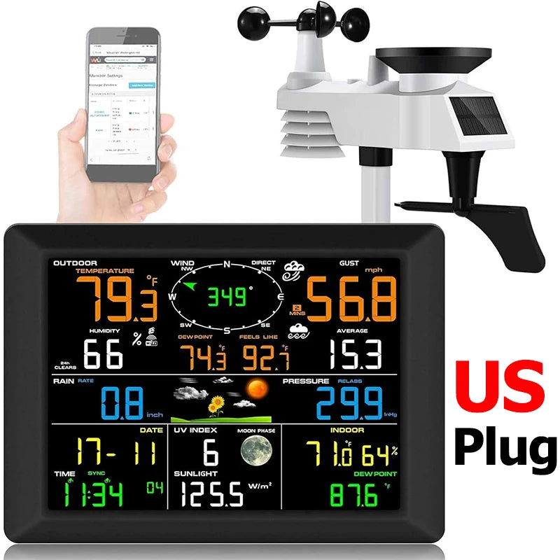 Multifunction Wi-Fi Weather Station Solar Outdoor Sensor Internet Wireless Weather Station Remote Monitoring System Rain Gauge