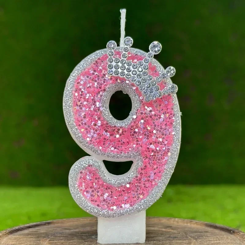0-9 Cake Number Candles Birthday Candle Pink Colour Creative Candle Princess Crown Girl Happy Birthday Party Decoration Topper