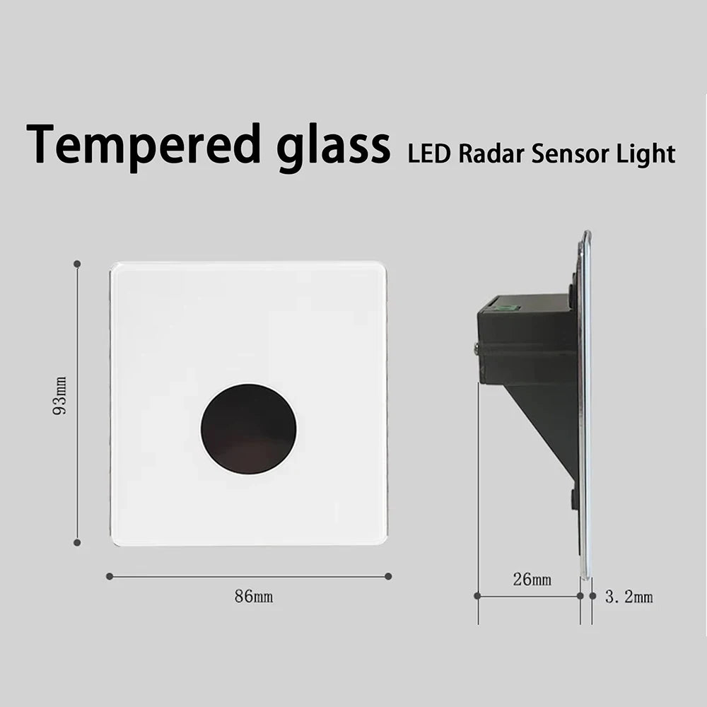 Embedded Stair LED Light Smart Glass Nightlights PIR Motion Sensor Bedroom Indoor Wall Sconce Balcony Step Corridor Radar Sensor
