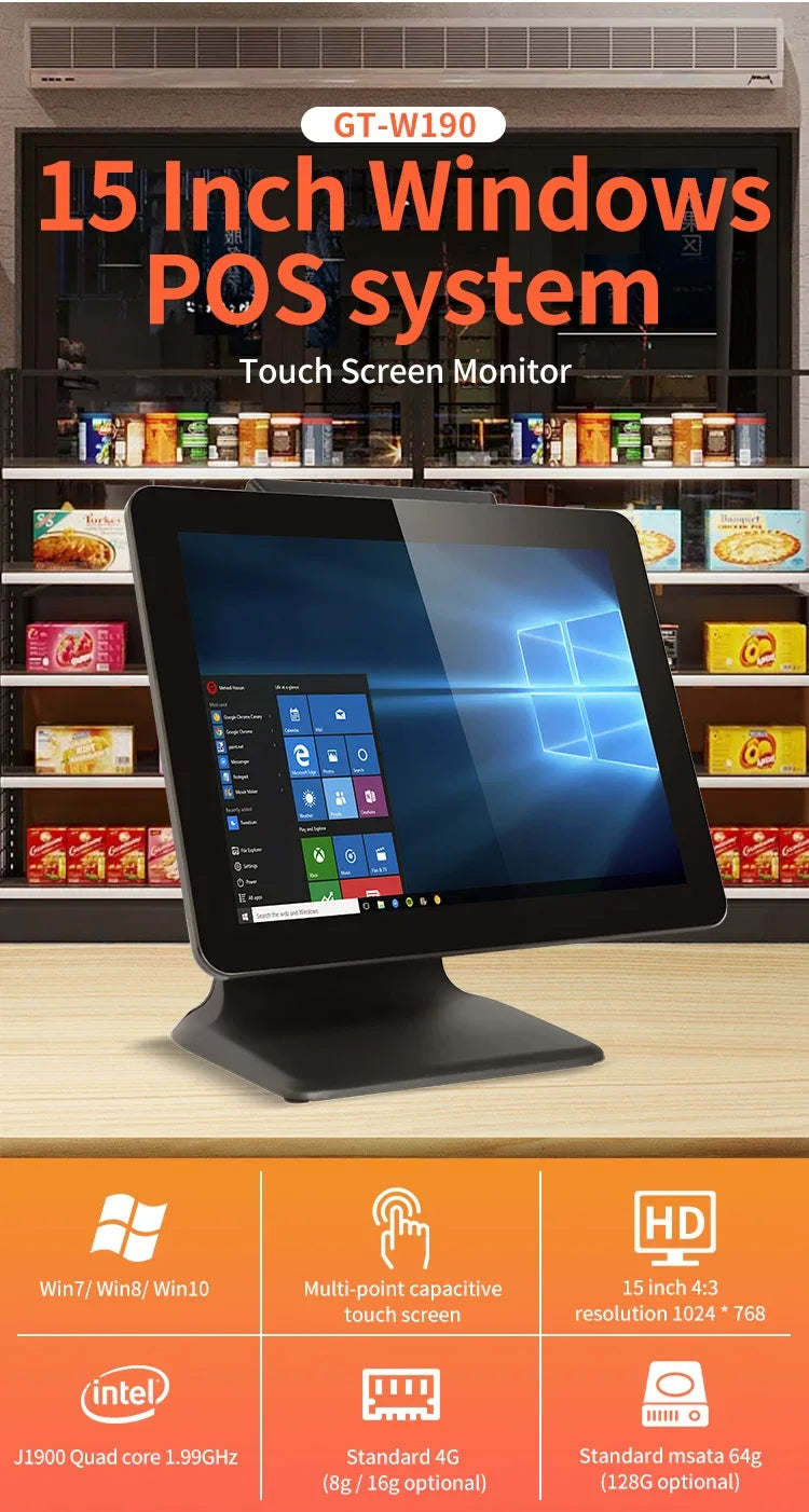 Desktop POS Computer Cash Register Touch Screen All in One POS System Terminal Machine with Scanner / Printer / Drawer