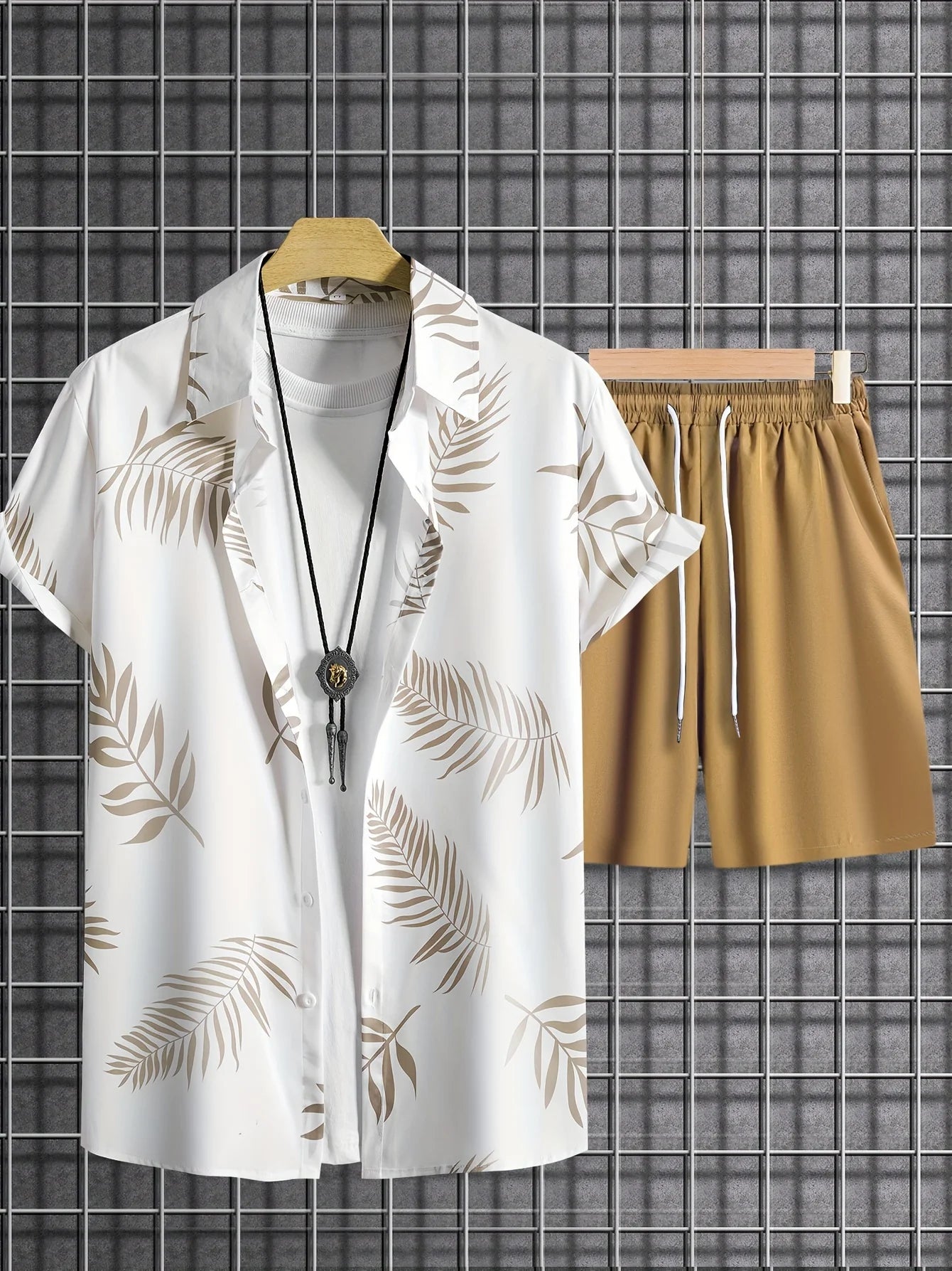 Hawaiian Shirt 3D Coconut Tree Print Short-Sleeve Shirt + Shorts Two-Piece Set Casual Beach Vacation Outfit Men's Clothing
