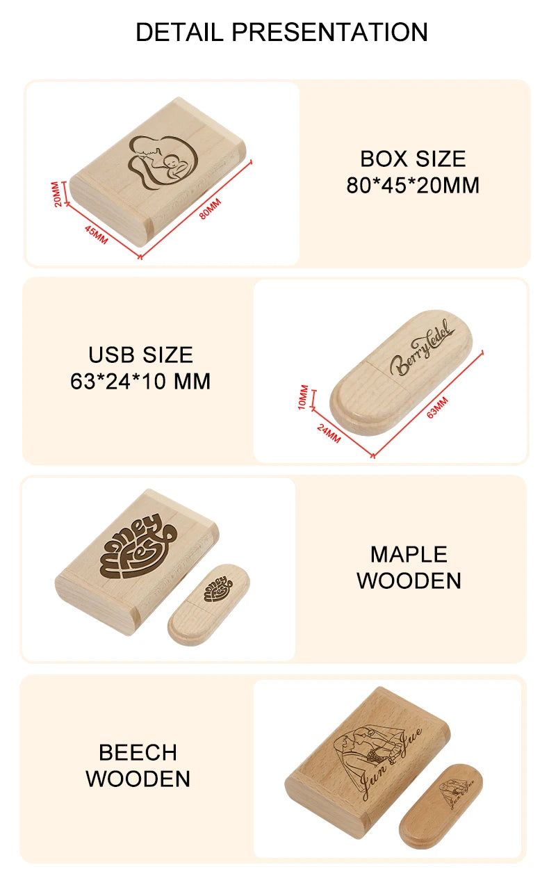 JASTER USB 3.0 High Speed Wooden USB Flash Drive Maple Wood+box Pendrive 4GB 16GB 32GB 64GB Memory Stick Gifts Free Custom Logo