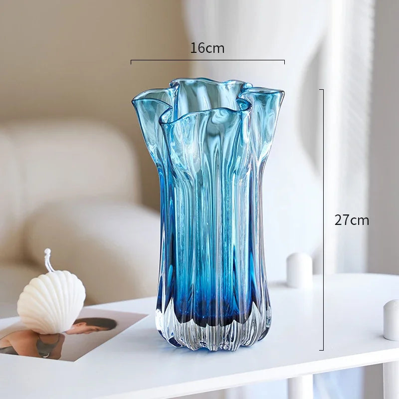 Transparent Blue Hydroponic Glass Vase Flower Pots Desk Decoration Flowers Arrangement Modern Floral Vases Room Aesthetic Decor