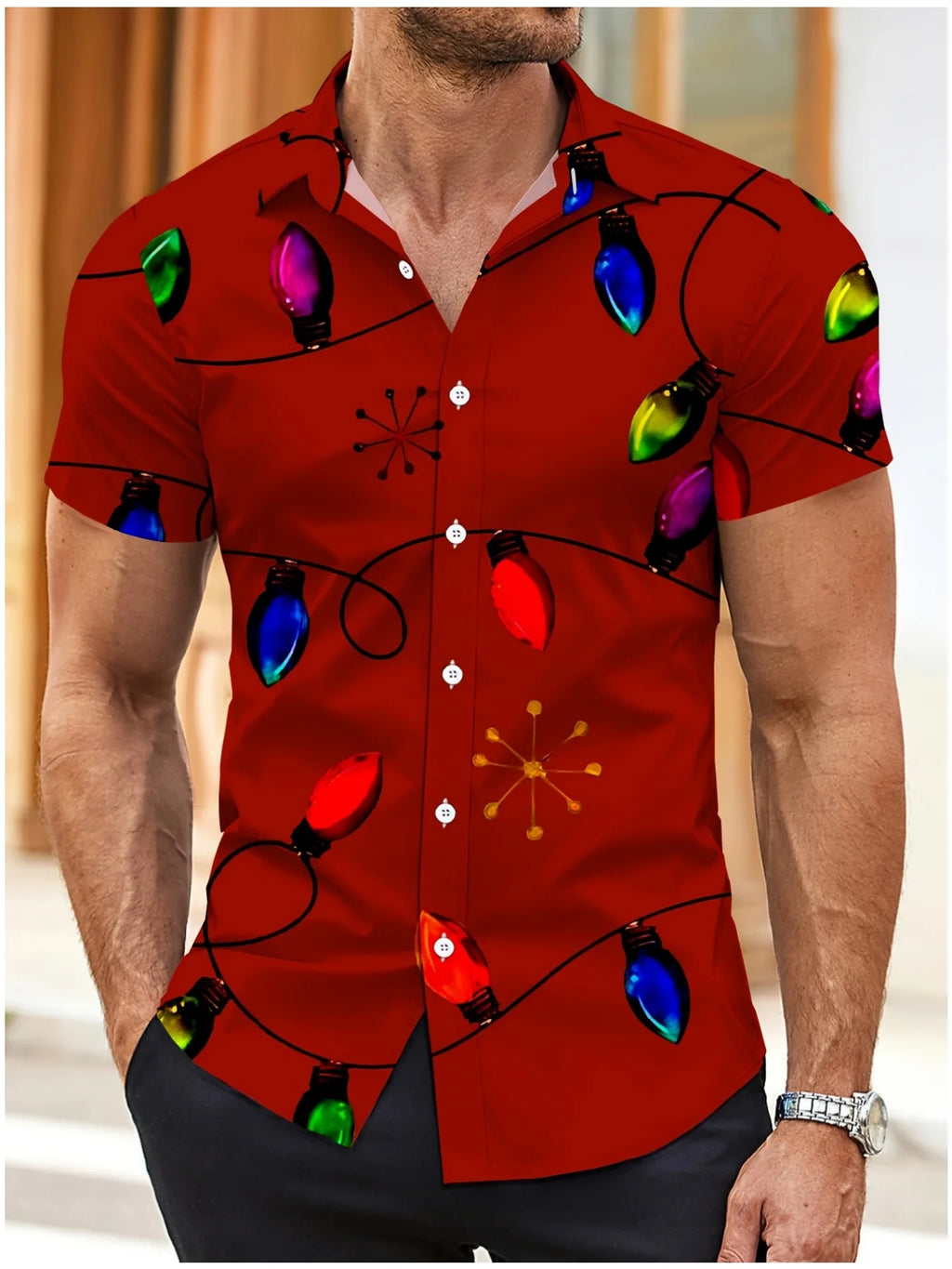 Men's Comic Christmas Graphic Hawaiian Shirt Men Women Fashion Santa Claus Shirt Short Sleeve Blouse Festive Holiday Clothing
